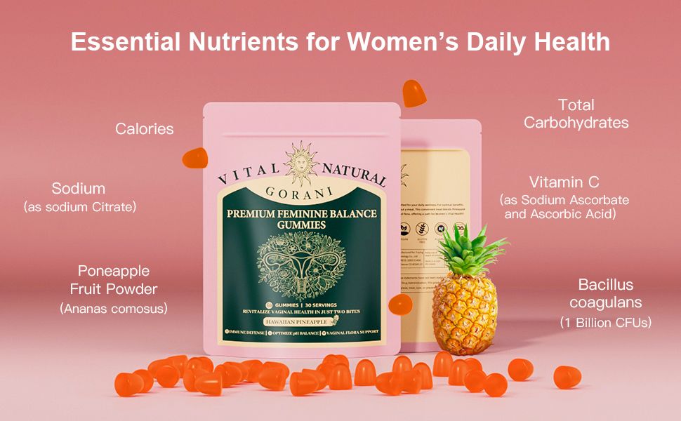 Premium Feminine Balance Gummies for Women – pH Balance, Vaginal Flora & Immune Support (Hawaiian Pineapple, 60 Gummies)