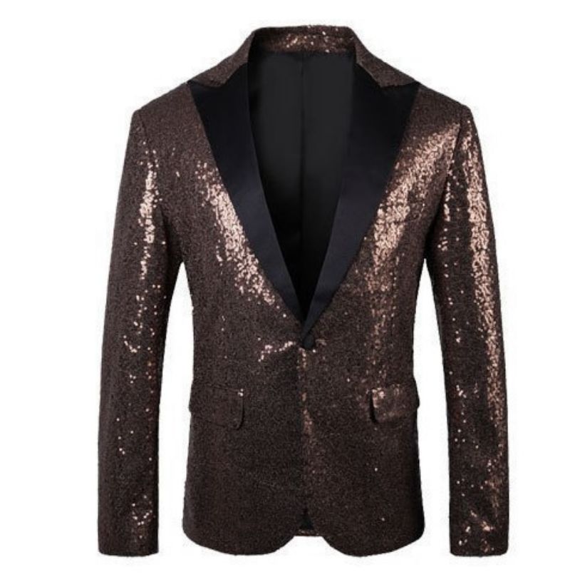 Men Shiny Gold Sequin Blazer Fashion Glitter Performance Costume Cool Formal Suit Jacket Stylish Groom Outfit Premium Party Nightclub Stage Wear for Men
