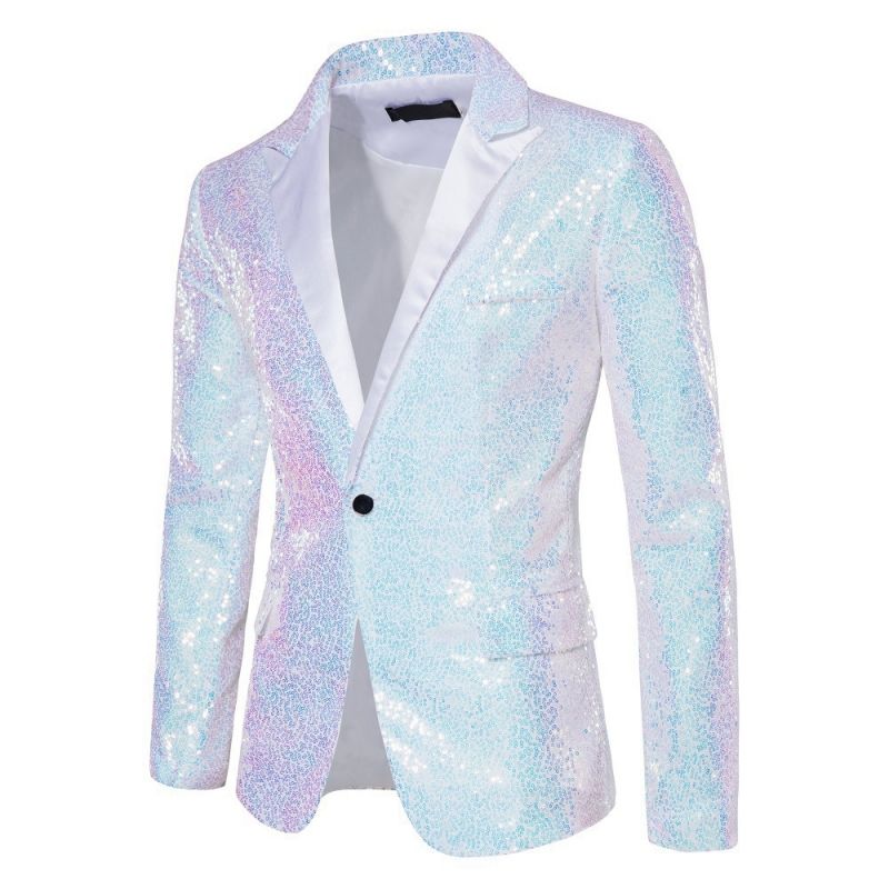 Men Shiny Gold Sequin Blazer Fashion Glitter Performance Costume Cool Formal Suit Jacket Stylish Groom Outfit Premium Party Nightclub Stage Wear for Men
