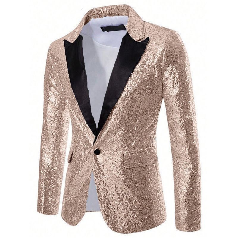 Men Shiny Gold Sequin Blazer Fashion Glitter Performance Costume Cool Formal Suit Jacket Stylish Groom Outfit Premium Party Nightclub Stage Wear for Men