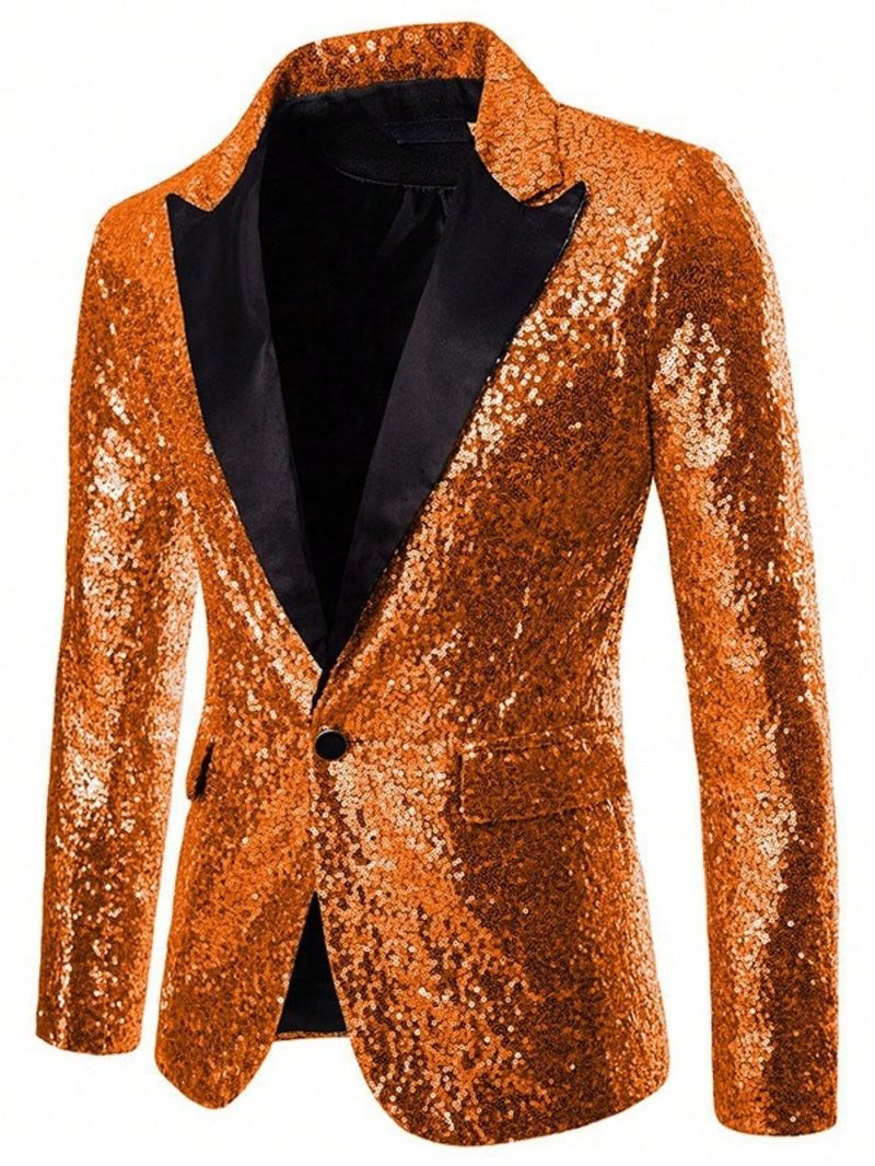 Men Shiny Gold Sequin Blazer Fashion Glitter Performance Costume Cool Formal Suit Jacket Stylish Groom Outfit Premium Party Nightclub Stage Wear for Men