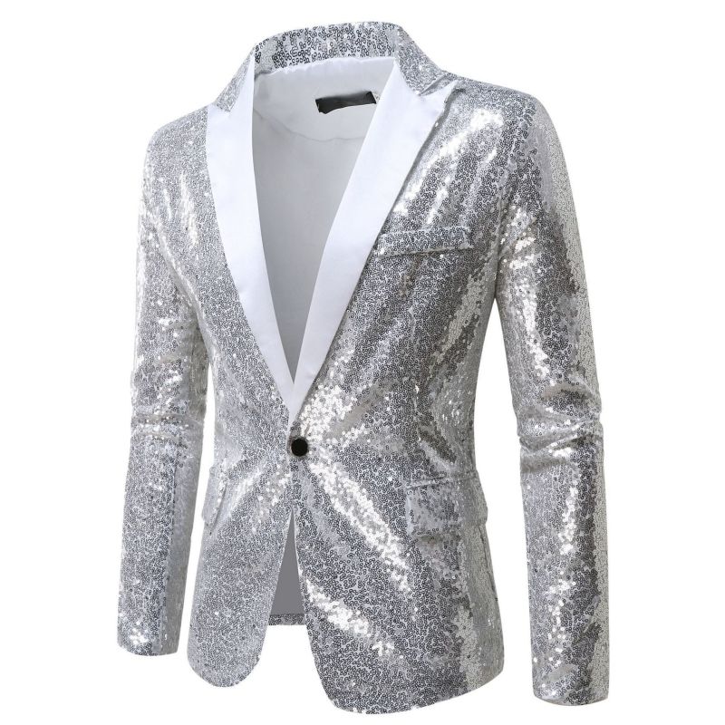 Men Shiny Gold Sequin Blazer Fashion Glitter Performance Costume Cool Formal Suit Jacket Stylish Groom Outfit Premium Party Nightclub Stage Wear for Men