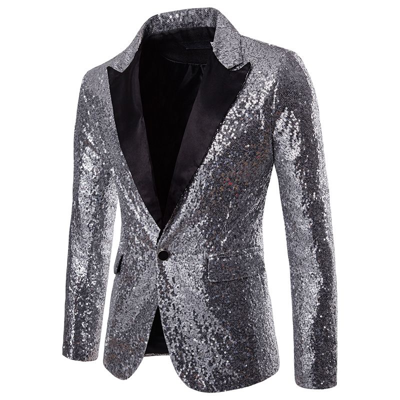 Men Shiny Gold Sequin Blazer Fashion Glitter Performance Costume Cool Formal Suit Jacket Stylish Groom Outfit Premium Party Nightclub Stage Wear for Men