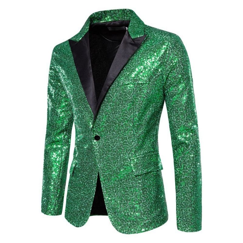 Men Shiny Gold Sequin Blazer Fashion Glitter Performance Costume Cool Formal Suit Jacket Stylish Groom Outfit Premium Party Nightclub Stage Wear for Men