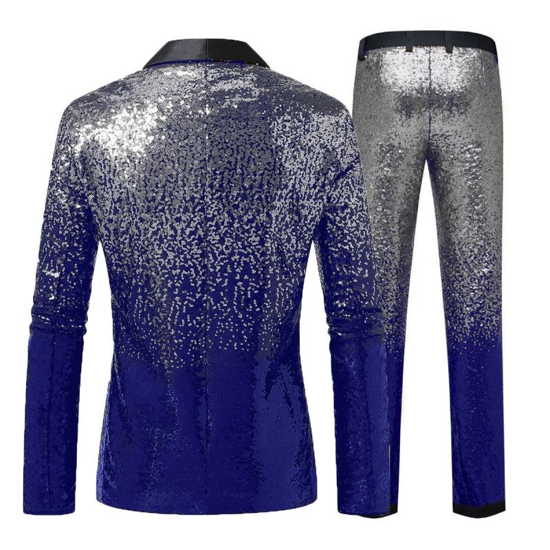 New Style Men's Gradient Sequin Suit Set | 2-Piece Club & Stage Performance Blazer Formal Dress | Shiny Party Evening Gown for Men