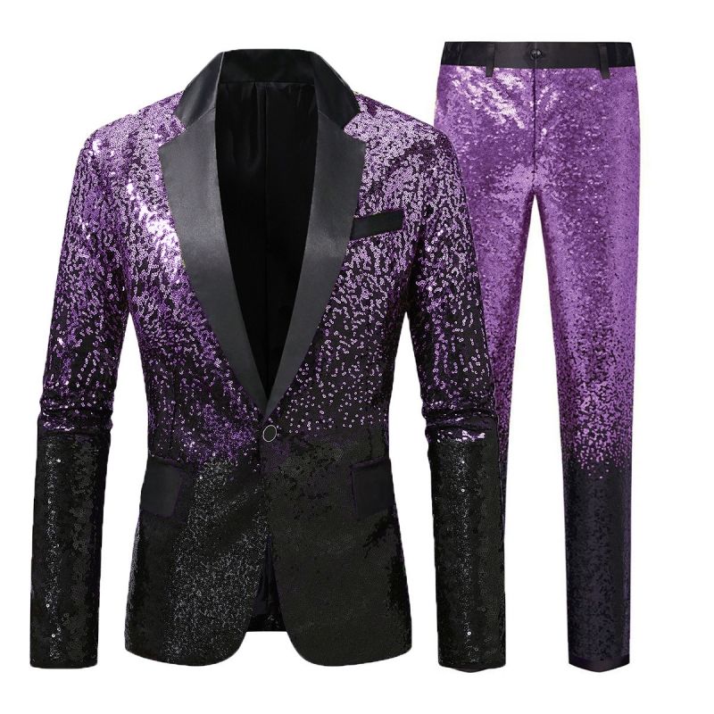 New Style Men's Gradient Sequin Suit Set | 2-Piece Club & Stage Performance Blazer Formal Dress | Shiny Party Evening Gown for Men