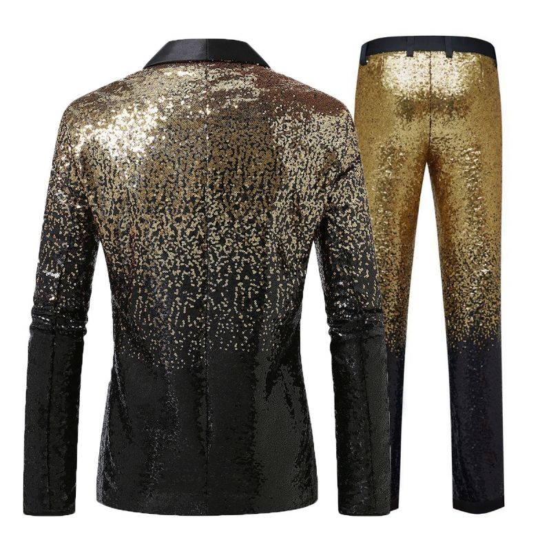New Style Men's Gradient Sequin Suit Set | 2-Piece Club & Stage Performance Blazer Formal Dress | Shiny Party Evening Gown for Men