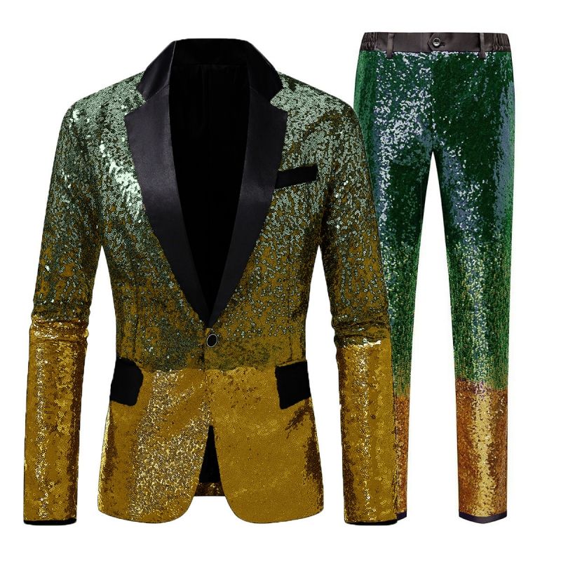 New Style Men's Gradient Sequin Suit Set | 2-Piece Club & Stage Performance Blazer Formal Dress | Shiny Party Evening Gown for Men