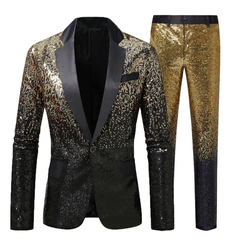 New Style Men's Gradient Sequin Suit Set | 2-Piece Club & Stage Performance Blazer Formal Dress | Shiny Party Evening Gown for Men