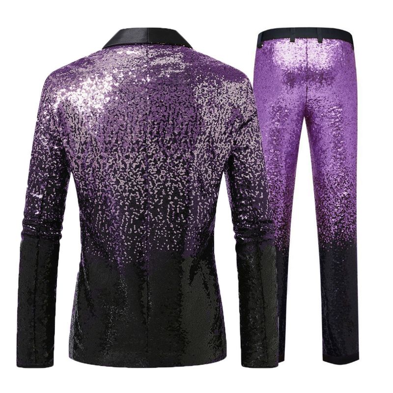 New Style Men's Gradient Sequin Suit Set | 2-Piece Club & Stage Performance Blazer Formal Dress | Shiny Party Evening Gown for Men