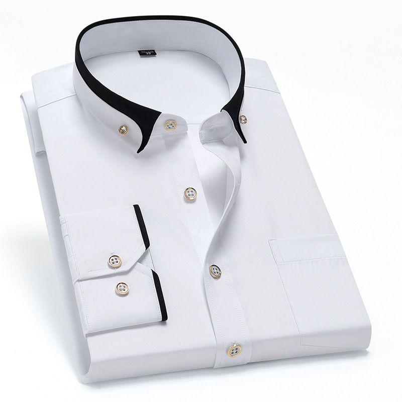 New Arrival Men's Color-block Collar Stretch Long-sleeve Shirt | Wrinkle-free No-iron Comfortable Fabric | Versatile Business & Casual Wear Dress Shirt