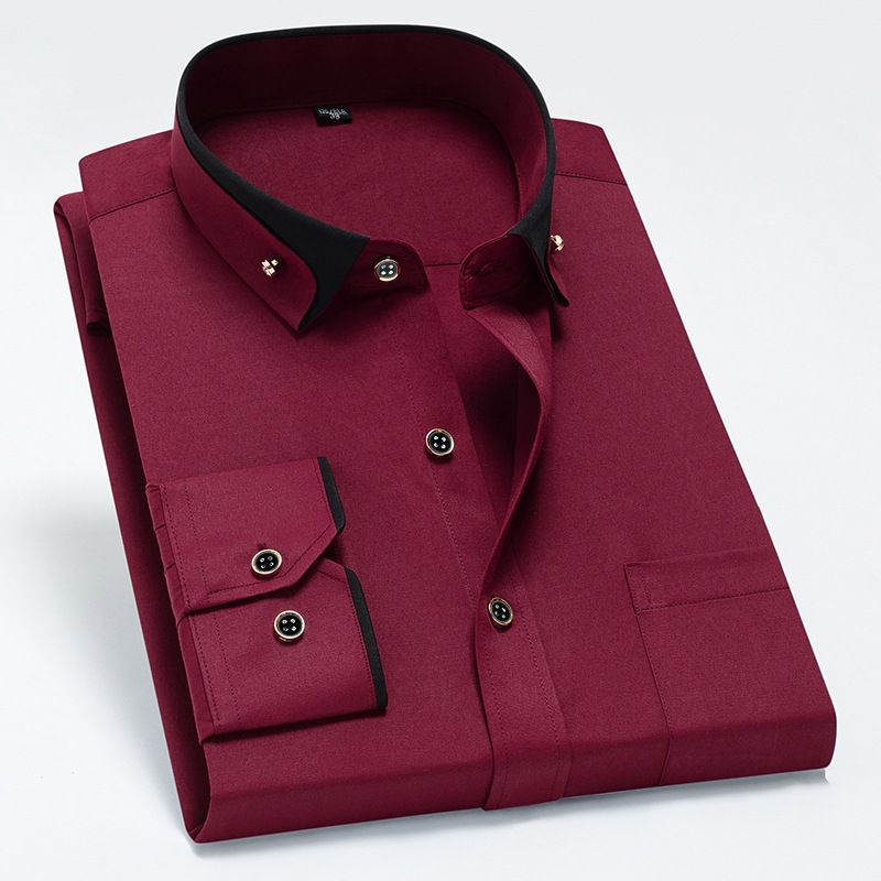 New Arrival Men's Color-block Collar Stretch Long-sleeve Shirt | Wrinkle-free No-iron Comfortable Fabric | Versatile Business & Casual Wear Dress Shirt
