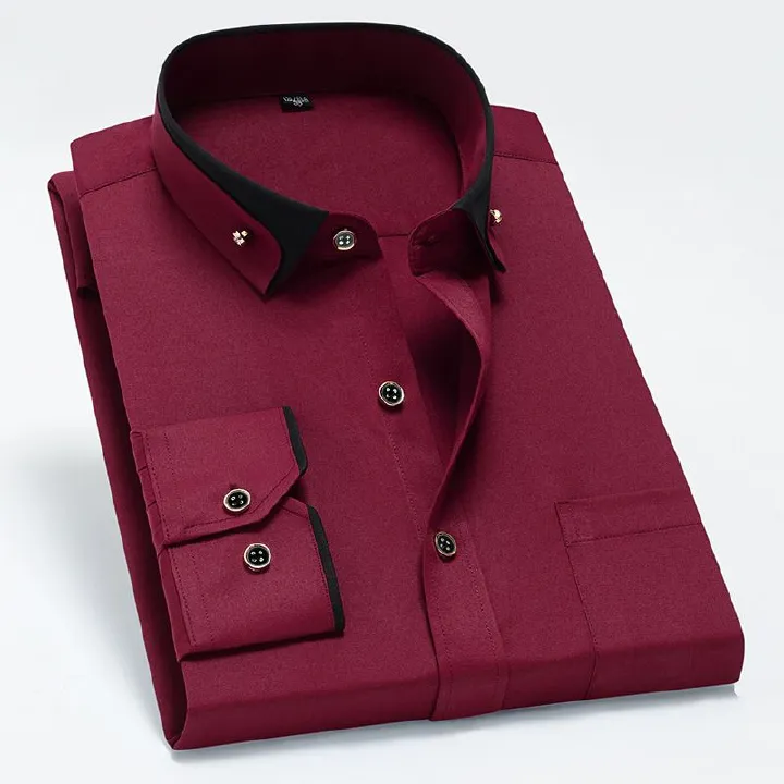 New Arrival Men's Color-block Collar Stretch Long-sleeve Shirt | Wrinkle-free No-iron Comfortable Fabric | Versatile Business & Casual Wear Dress Shirt