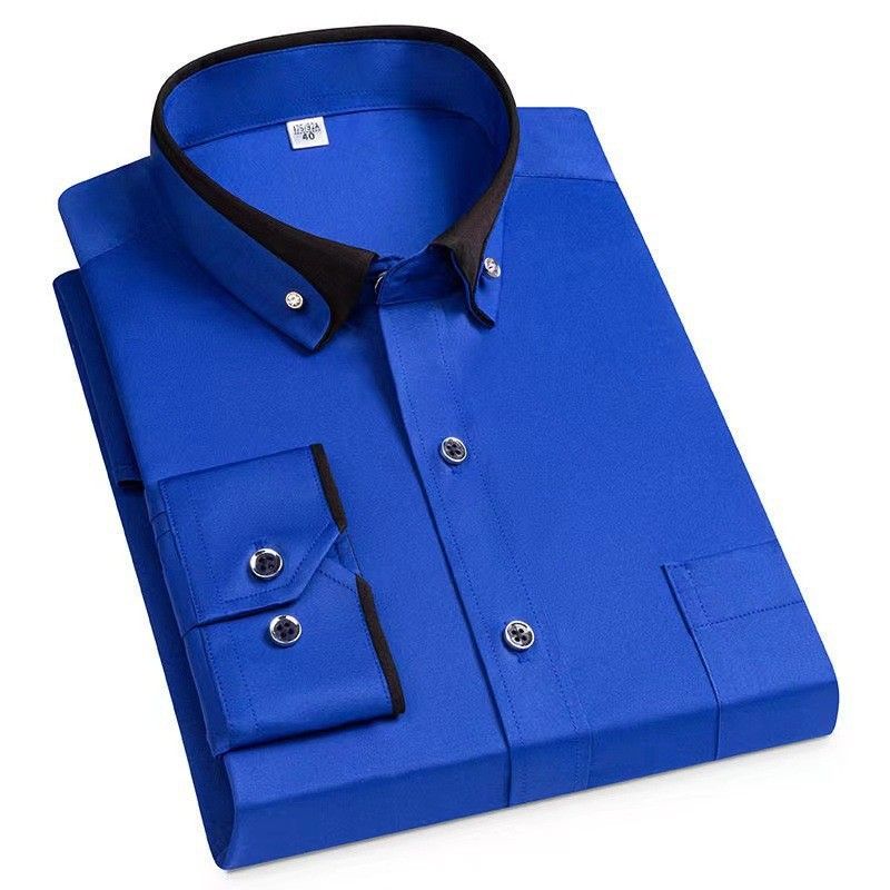 New Arrival Men's Color-block Collar Stretch Long-sleeve Shirt | Wrinkle-free No-iron Comfortable Fabric | Versatile Business & Casual Wear Dress Shirt