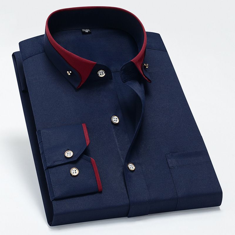 New Arrival Men's Color-block Collar Stretch Long-sleeve Shirt | Wrinkle-free No-iron Comfortable Fabric | Versatile Business & Casual Wear Dress Shirt