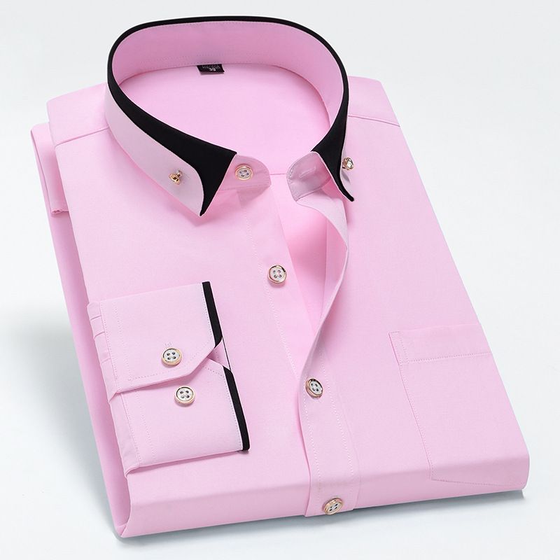 New Arrival Men's Color-block Collar Stretch Long-sleeve Shirt | Wrinkle-free No-iron Comfortable Fabric | Versatile Business & Casual Wear Dress Shirt