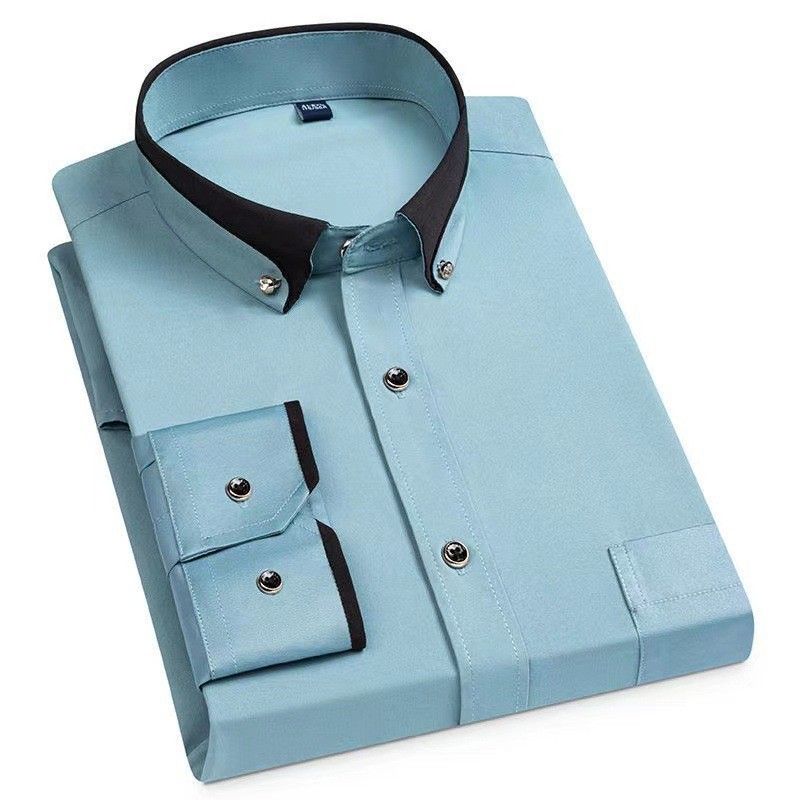 New Arrival Men's Color-block Collar Stretch Long-sleeve Shirt | Wrinkle-free No-iron Comfortable Fabric | Versatile Business & Casual Wear Dress Shirt