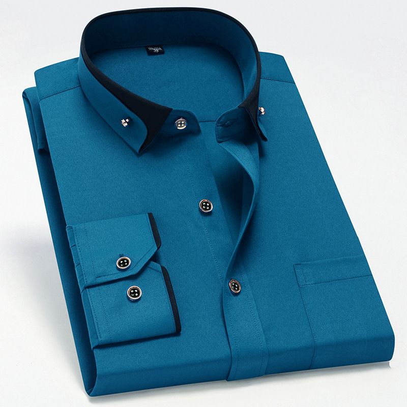 New Arrival Men's Color-block Collar Stretch Long-sleeve Shirt | Wrinkle-free No-iron Comfortable Fabric | Versatile Business & Casual Wear Dress Shirt