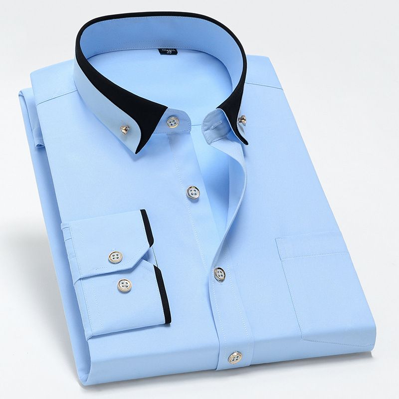 New Arrival Men's Color-block Collar Stretch Long-sleeve Shirt | Wrinkle-free No-iron Comfortable Fabric | Versatile Business & Casual Wear Dress Shirt