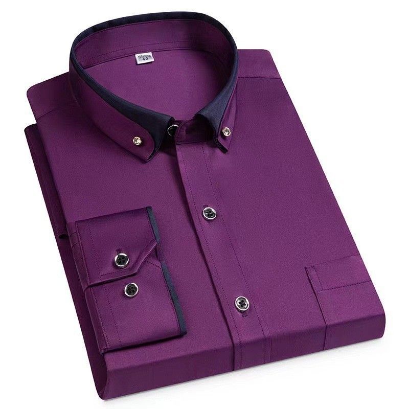 New Arrival Men's Color-block Collar Stretch Long-sleeve Shirt | Wrinkle-free No-iron Comfortable Fabric | Versatile Business & Casual Wear Dress Shirt