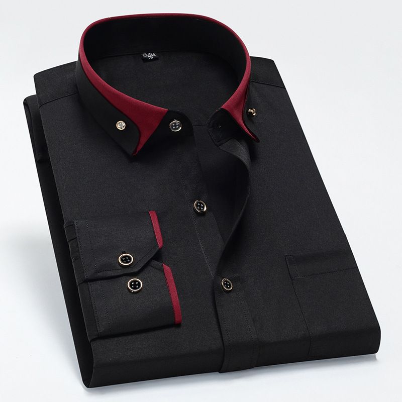 New Arrival Men's Color-block Collar Stretch Long-sleeve Shirt | Wrinkle-free No-iron Comfortable Fabric | Versatile Business & Casual Wear Dress Shirt