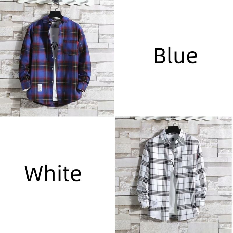 Luxury Men's 2-Piece Plaid Shirt Set: Premium Long-Sleeve Office Shirts for White-Collar Professionals - Breathable Cotton Blend, Classic Checkered Pattern, Formal & Casual Wear