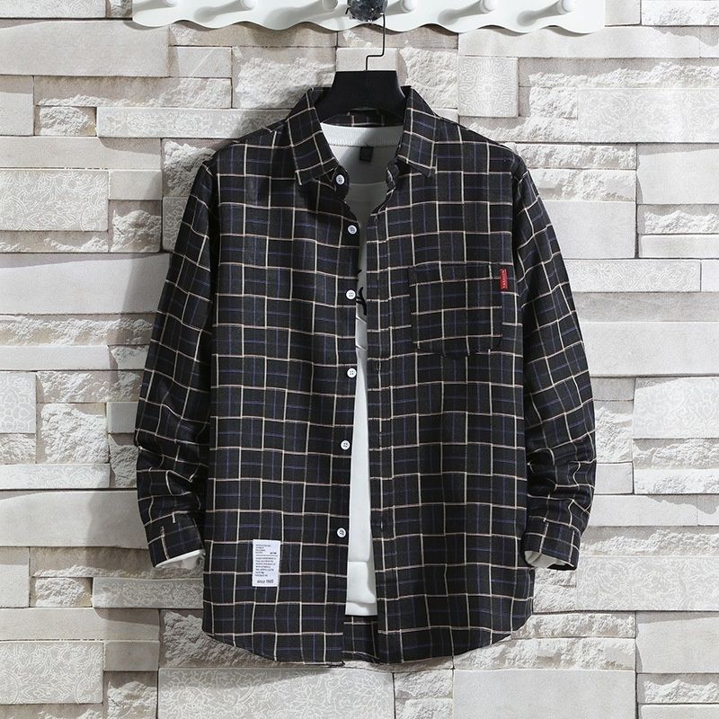 Luxury Men's 2-Piece Plaid Shirt Set: Premium Long-Sleeve Office Shirts for White-Collar Professionals - Breathable Cotton Blend, Classic Checkered Pattern, Formal & Casual Wear