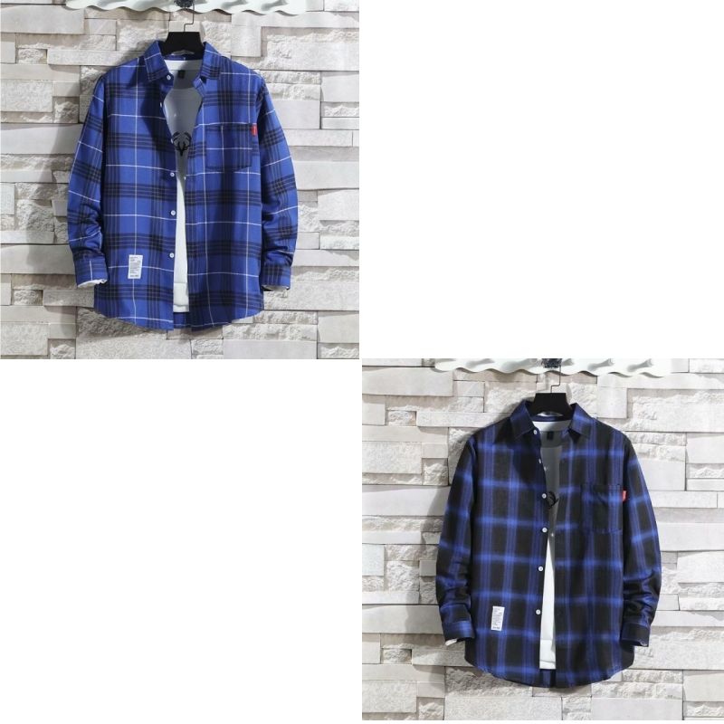 Luxury Men's 2-Piece Plaid Shirt Set: Premium Long-Sleeve Office Shirts for White-Collar Professionals - Breathable Cotton Blend, Classic Checkered Pattern, Formal & Casual Wear