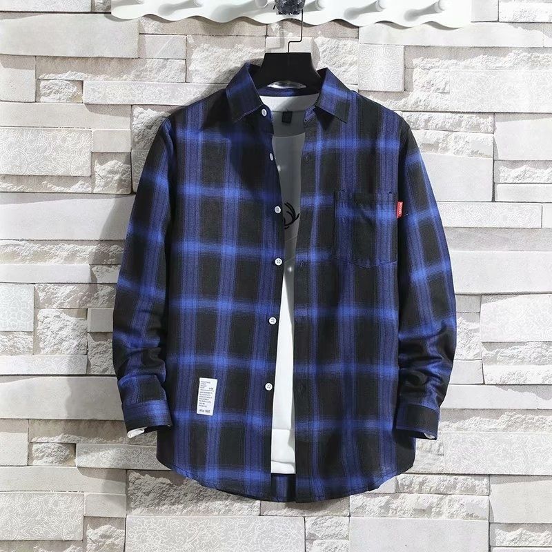 Luxury Men's 2-Piece Plaid Shirt Set: Premium Long-Sleeve Office Shirts for White-Collar Professionals - Breathable Cotton Blend, Classic Checkered Pattern, Formal & Casual Wear