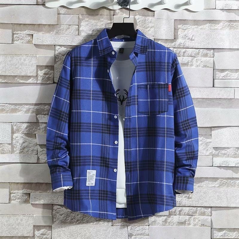 Luxury Men's 2-Piece Plaid Shirt Set: Premium Long-Sleeve Office Shirts for White-Collar Professionals - Breathable Cotton Blend, Classic Checkered Pattern, Formal & Casual Wear