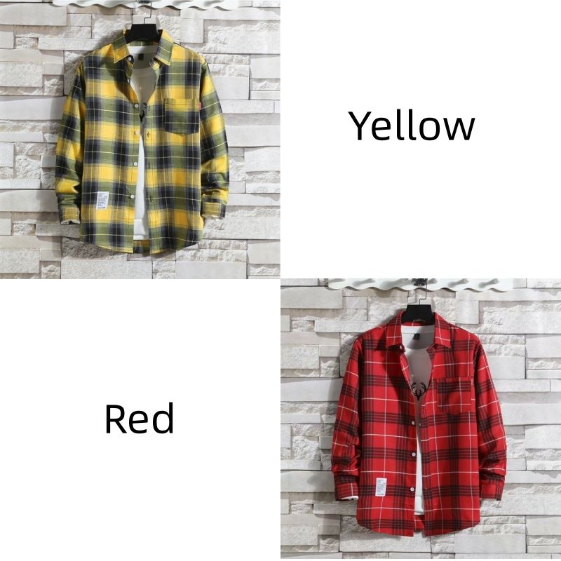 Luxury Men's 2-Piece Plaid Shirt Set: Premium Long-Sleeve Office Shirts for White-Collar Professionals - Breathable Cotton Blend, Classic Checkered Pattern, Formal & Casual Wear