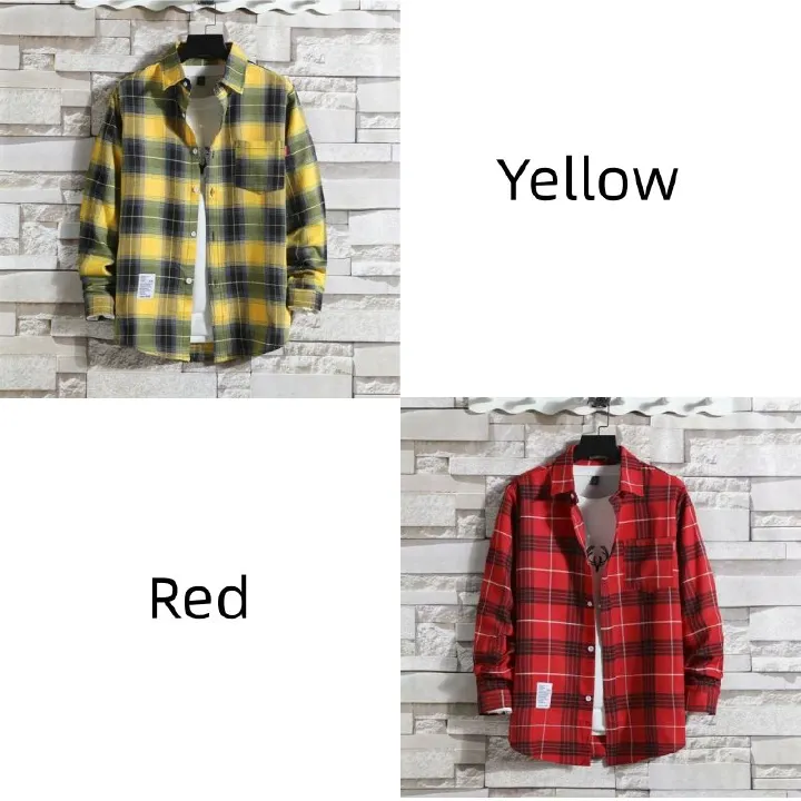 Luxury Men's 2-Piece Plaid Shirt Set: Premium Long-Sleeve Office Shirts for White-Collar Professionals - Breathable Cotton Blend, Classic Checkered Pattern, Formal & Casual Wear