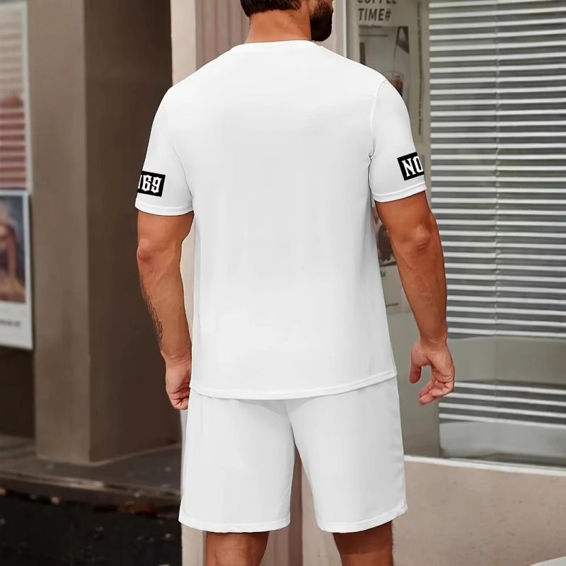 Bestseller Men's Shorts & T-shirt Casual Sports Set, Quick-Dry Letter Print Athletic Wear 2-Piece Outfit for Gym Running Summer Street Fashion