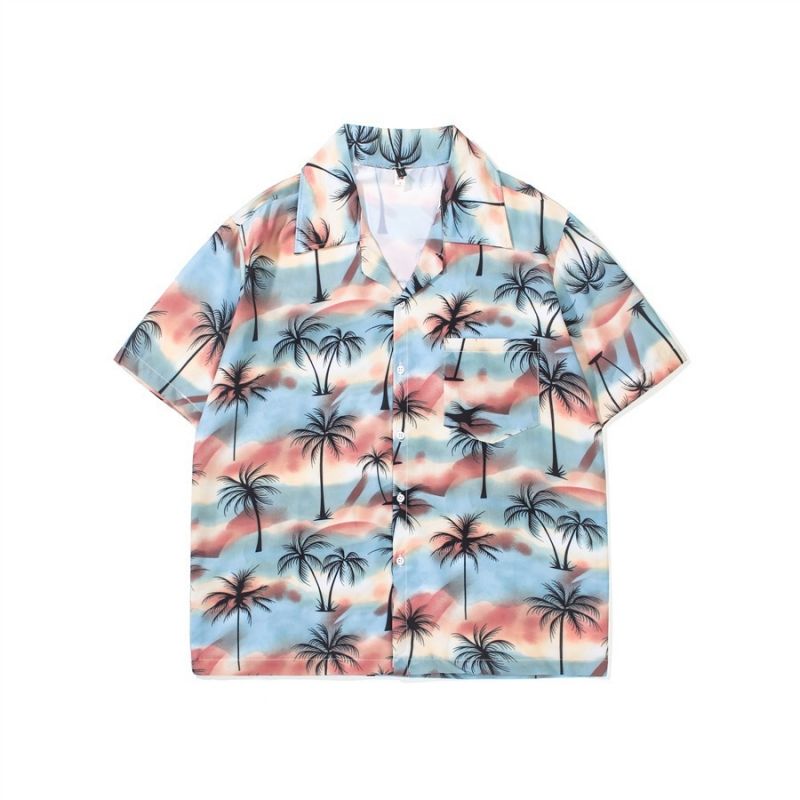 Unisex Fashionable Casual Floral Shirts Summer Relaxed Fit Couple Matching Blouses Trendy Beach Vacation Tops for Songkran Festival Party Hipster Streetwear Outfits