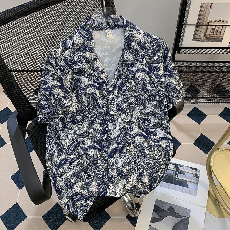 Unisex Fashionable Casual Floral Shirts Summer Relaxed Fit Couple Matching Blouses Trendy Beach Vacation Tops for Songkran Festival Party Hipster Streetwear Outfits