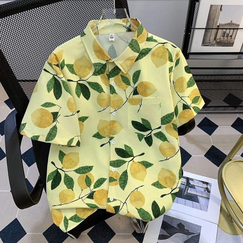 Unisex Fashionable Casual Floral Shirts Summer Relaxed Fit Couple Matching Blouses Trendy Beach Vacation Tops for Songkran Festival Party Hipster Streetwear Outfits