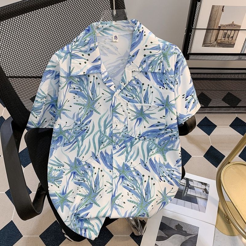 Unisex Fashionable Casual Floral Shirts Summer Relaxed Fit Couple Matching Blouses Trendy Beach Vacation Tops for Songkran Festival Party Hipster Streetwear Outfits