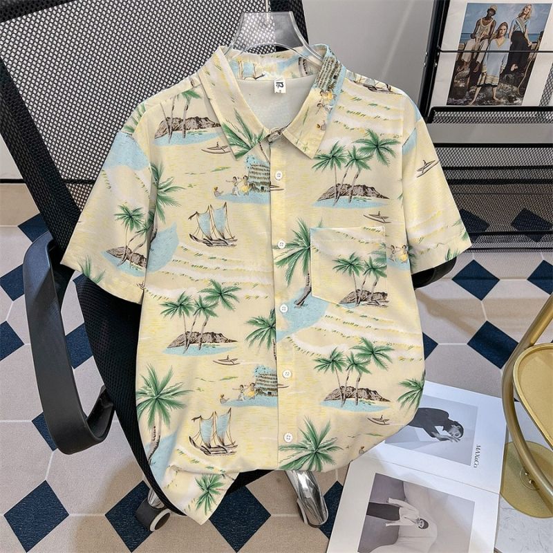 Unisex Fashionable Casual Floral Shirts Summer Relaxed Fit Couple Matching Blouses Trendy Beach Vacation Tops for Songkran Festival Party Hipster Streetwear Outfits