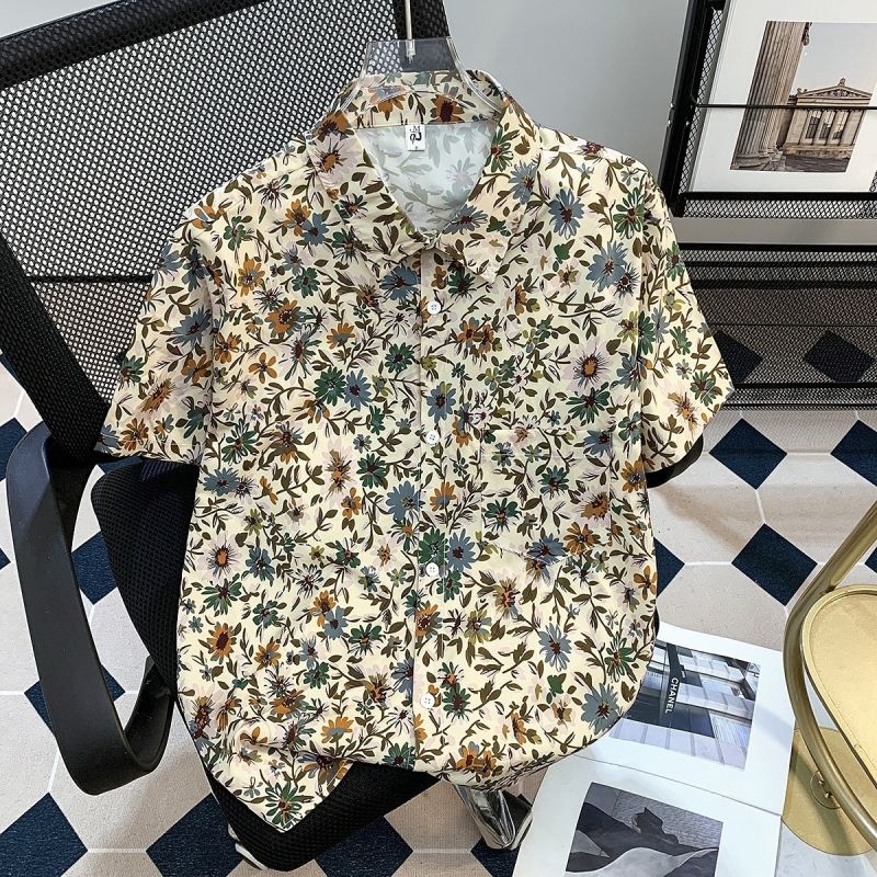 Unisex Fashionable Casual Floral Shirts Summer Relaxed Fit Couple Matching Blouses Trendy Beach Vacation Tops for Songkran Festival Party Hipster Streetwear Outfits