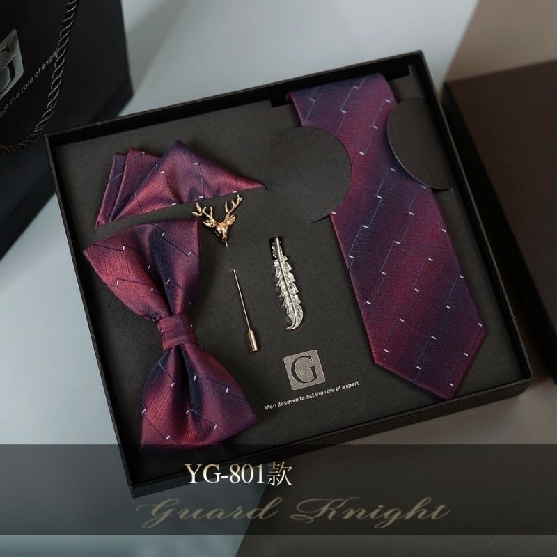 High-Grade Men's Tie & Bowtie Set Formal Suit Accessories Gift Box Packaged Wedding Groom Groomsmen Matching Neckwear Ideal Present for Men & Successful Gents Formal Occasion Essential