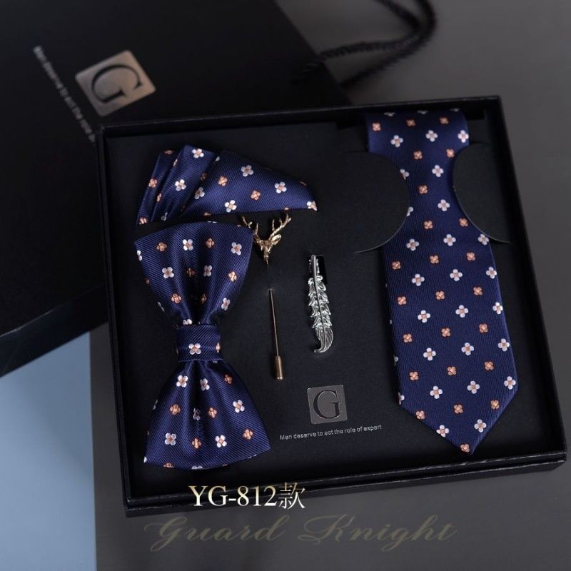 High-Grade Men's Tie & Bowtie Set Formal Suit Accessories Gift Box Packaged Wedding Groom Groomsmen Matching Neckwear Ideal Present for Men & Successful Gents Formal Occasion Essential