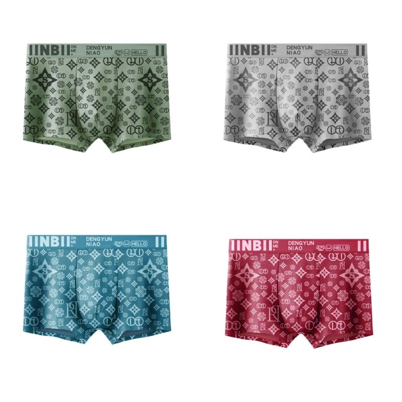 4-Pack Fashion Men's Underwear - High-Quality Printed Boxer Briefs Breathable Mid-Waist Shorts for Young Men Comfortable & Soft Daily Wear
