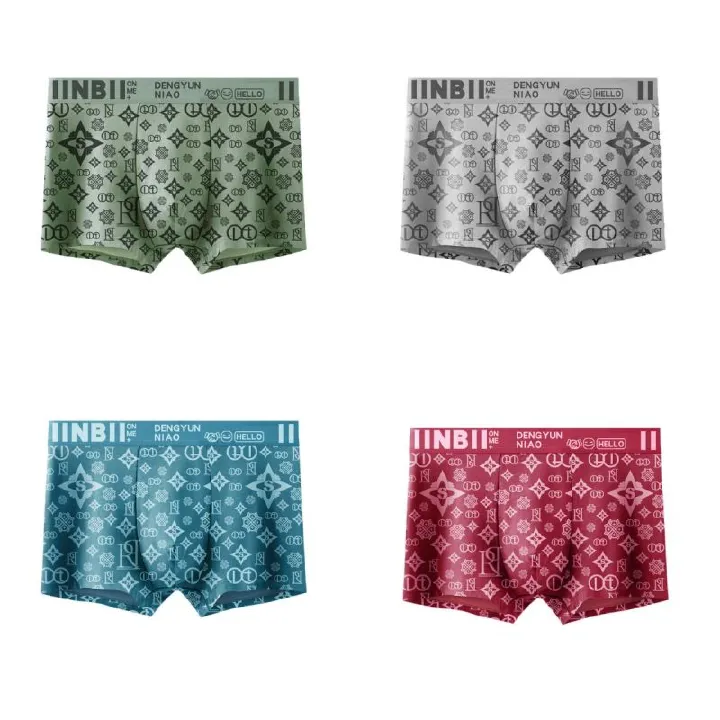 4-Pack Fashion Men's Underwear - High-Quality Printed Boxer Briefs Breathable Mid-Waist Shorts for Young Men Comfortable & Soft Daily Wear