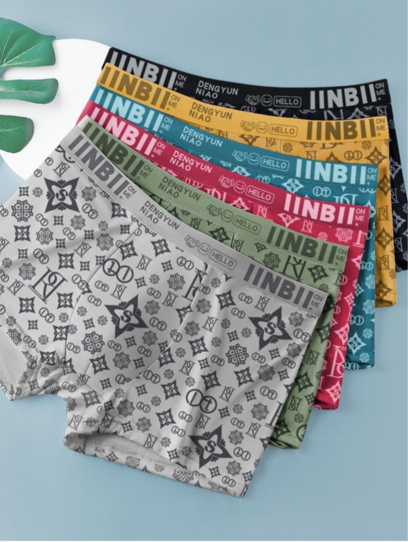 4-Pack Fashion Men's Underwear - High-Quality Printed Boxer Briefs Breathable Mid-Waist Shorts for Young Men Comfortable & Soft Daily Wear