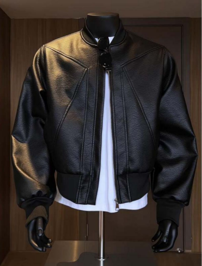 High-end Cool Handsome Men's Biker Leather Jacket Autumn PU Leather Baseball Jacket Bad Boy Chic Flight Bomber Jacket