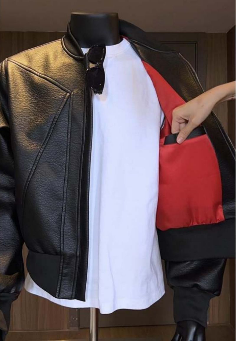 High-end Cool Handsome Men's Biker Leather Jacket Autumn PU Leather Baseball Jacket Bad Boy Chic Flight Bomber Jacket