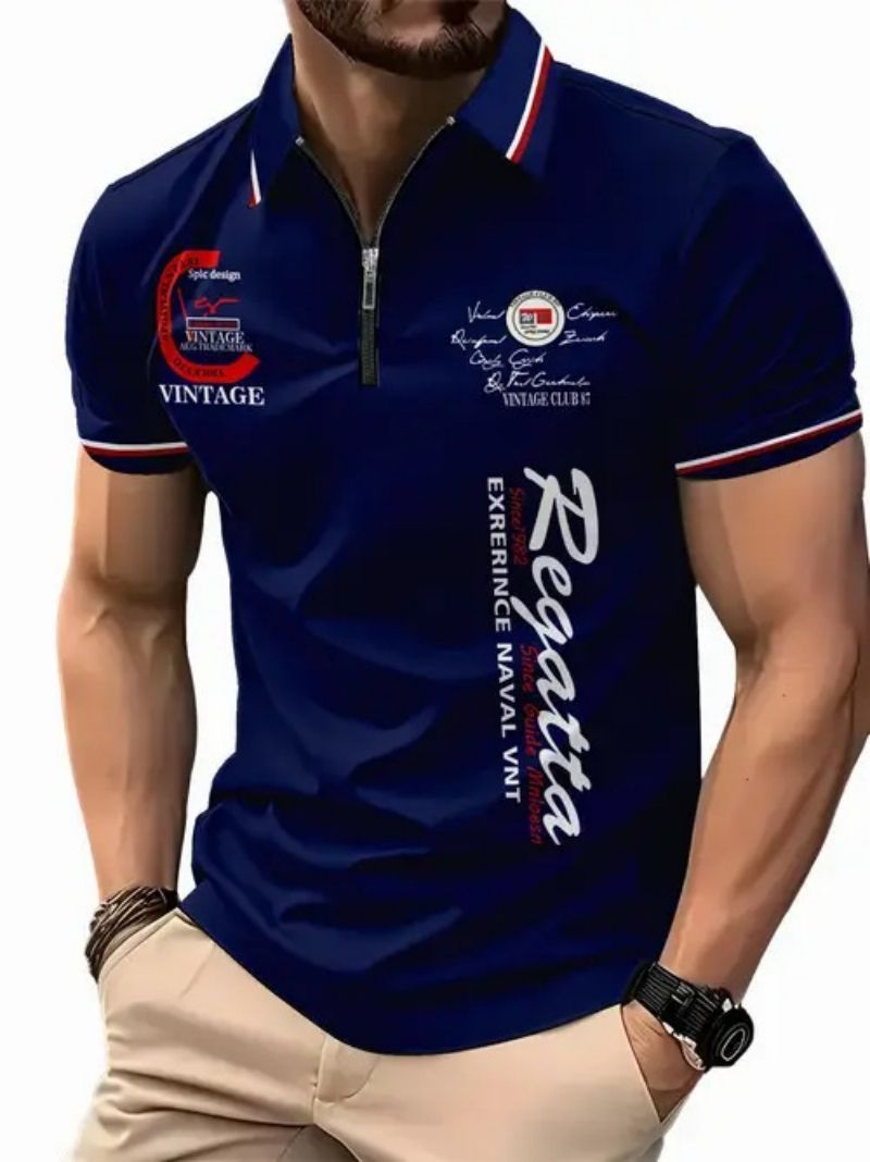 2-Piece Set Fashionable High-end Men's Short Sleeve Zipper Polo Shirt with Flag Pattern Casual Versatile Trendy Daily Essential