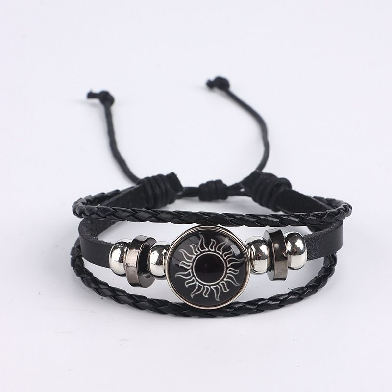 2-Piece Set Couple Bracelets Sun Moon Time Gemstone Bracelets Unisex Handmade Multilayer Braided Leather Bracelets Vintage Punk Style Beaded Woven Bangles Fashion Jewelry Perfect for Valentine's Day