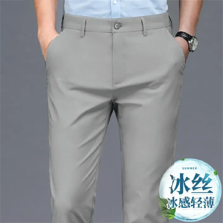 Premium Men's High-End Black Dress Pants Slim Fit Stretch Fabric Straight Leg Business Formal Suit Trousers Versatile Workwear Cargo Pants for Office & Daily Business Attire