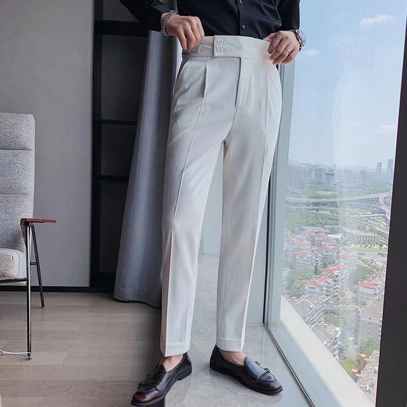 Premium Men's Formal Dress Pants High-End Business Napoli Trousers Solid Color High Waisted Slim Fit Tapered Leg Straight Leg Formal Pants for Business Office & Formal Occasions